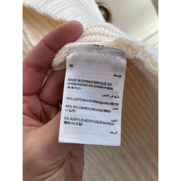 Charter Club Beige Knit Open Front Cardigan Gold Button Shoulder Cotton Blend‎ M - Picture 5 of 6